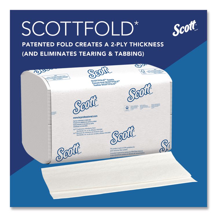 Pro Scottfold Towels, 1-Ply, 9.4 x 12.4, White, 175 Towels/Pack, 25 Packs/Carton