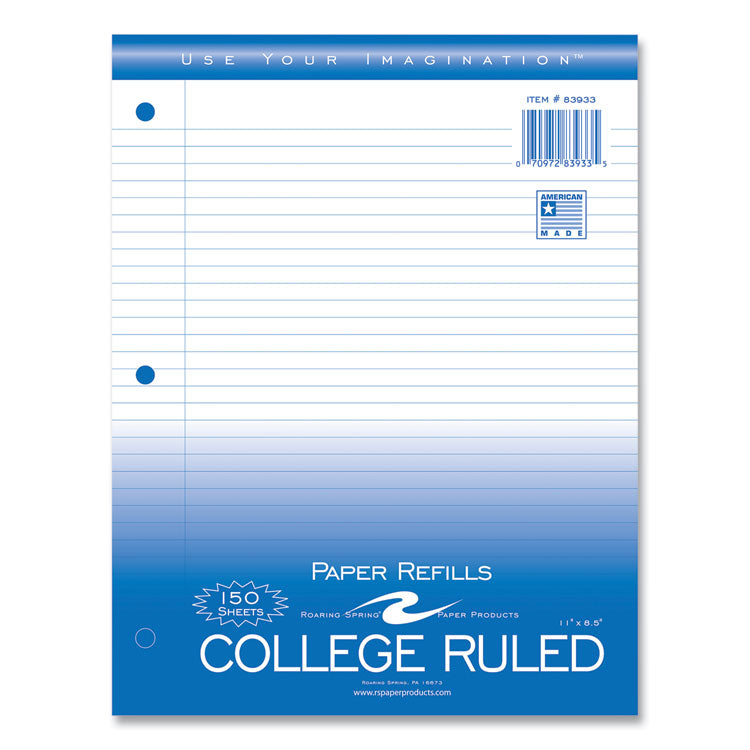 Loose Leaf Paper, 8.5 x 11, 3-Hole Punched, College Rule, White, 150 Sheets/Pack, 24 Packs/Carton