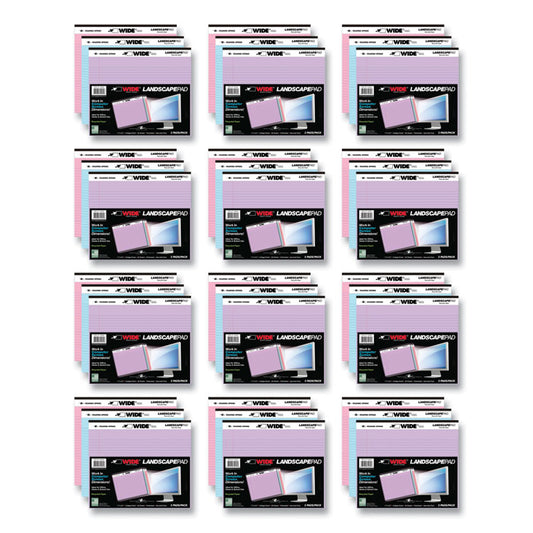 WIDE Landscape Format Writing Pad, Medium/College Rule, (40) Assorted Color 11 x 8.5 Sheets, 12/Carton