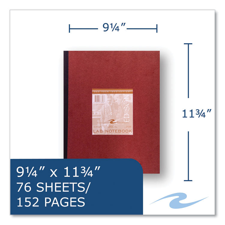 Lab and Science Numbered Notebook, Quadrille Rule (4 sq/in), Red Cover, (76) 11.75 x 9.25 Sheets, 24/Carton