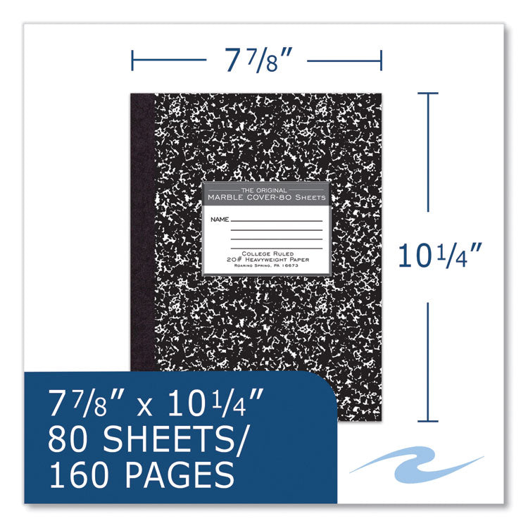 Hardcover Marble Composition Book, Medium/College Rule, Black Marble Cover, (80) 10.25 x 7.88 Sheets, 24/Carton