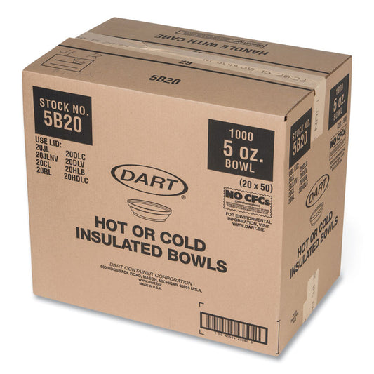 Insulated Foam Bowls, 5 oz, White, 50/Pack, 20 Packs/Carton