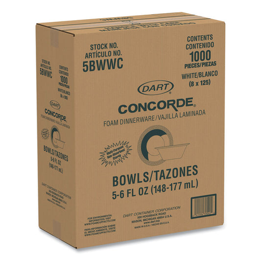 Concorde Non-Laminated Foam Dinnerware, Bowl, 5 oz, White, 125/Pack, 8 Packs/Carton