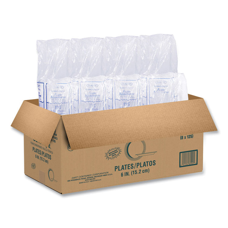 Concorde Foam Plate, 6" dia, White, 1,000/Carton