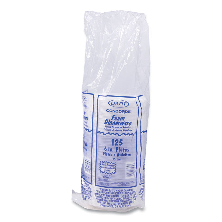 Concorde Foam Plate, 6" dia, White, 1,000/Carton
