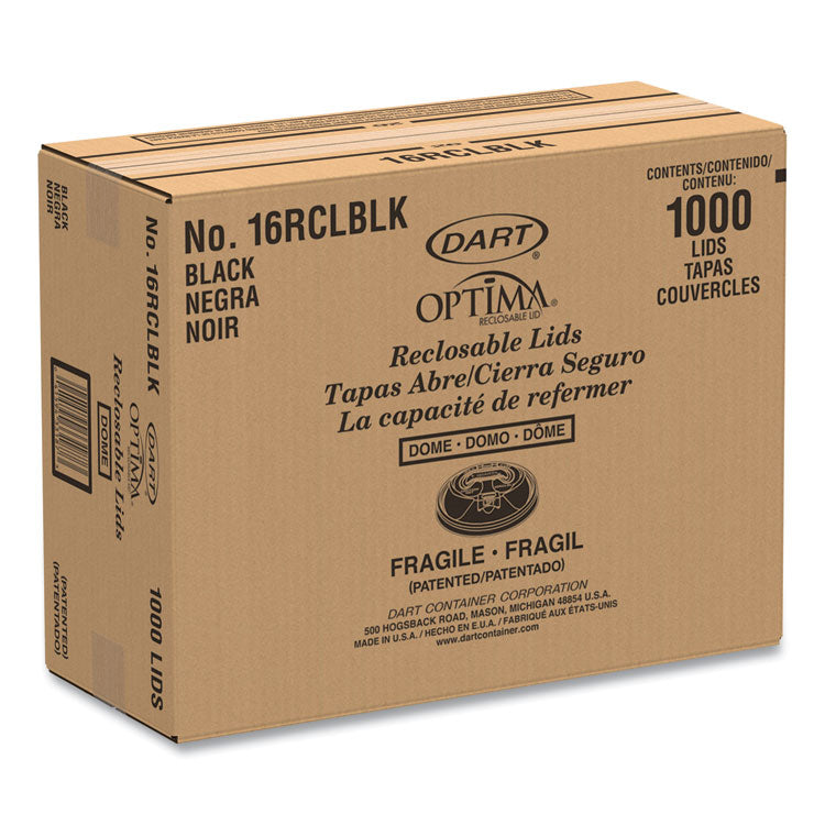 Optima Reclosable Lid, Fits 12 oz to 24 oz Hot Cups, Plastic, Black, 100/Pack, 10 Packs/Carton