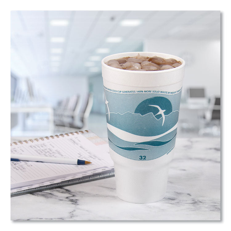 Horizon Hot/Cold Foam Drinking Cups, 32 oz, White/Teal, 16/Bag, 25 Bags/Carton
