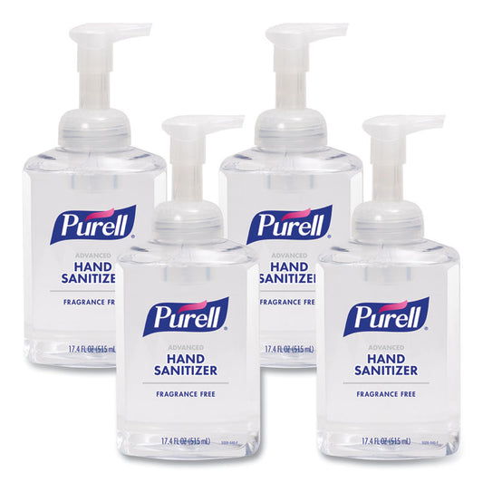 Advanced Hand Sanitizer Foam, 515 mL, Pump Bottle, Fragrance-Free, 4/Carton