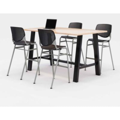 KFI840031900760 TABLE,4 BLK CHAIRS,DBR