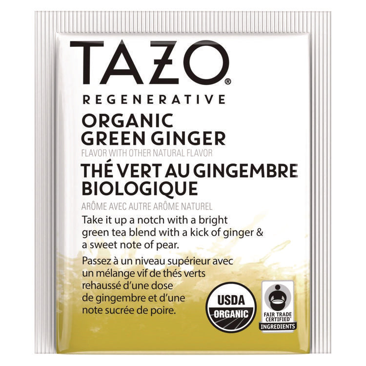 Tea Bags, Organic Green Ginger, 16/Box, 6 Boxes/Carton